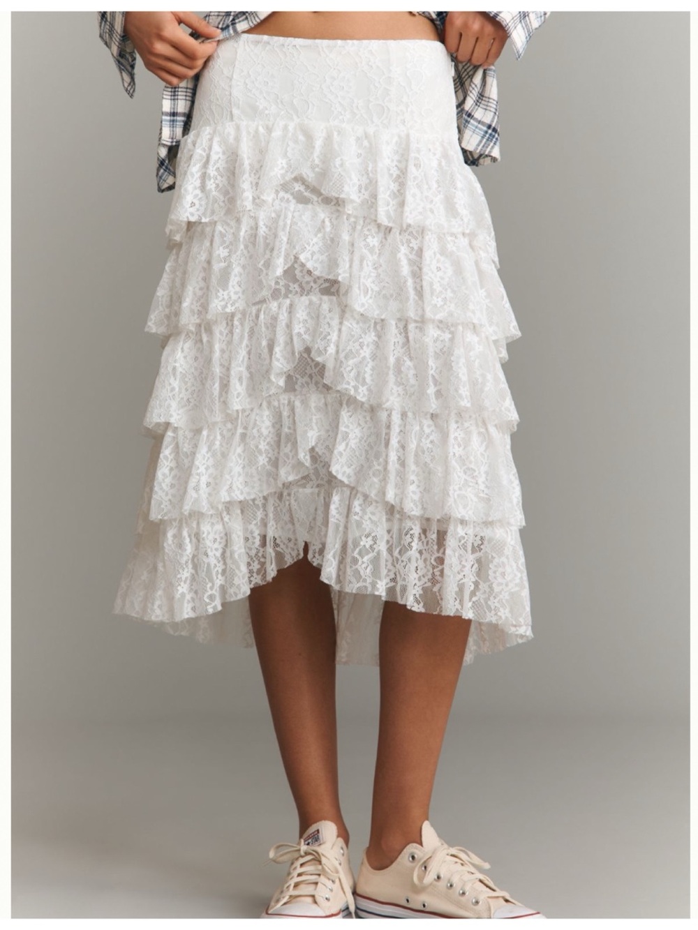 NWT Anthropologie Anthropologie Tiered Lace Midi Skirt, S